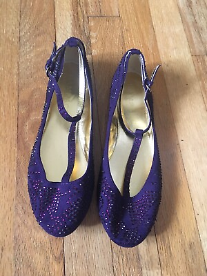 #ad Rampage Purple Black Suede Ankle Strap Flats Women’s Shoes 7.5 Bling