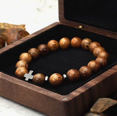 #ad Handmade Japanese Cedar Prayer Beads amp; Hematite Bracelet with Solid Walnut Box