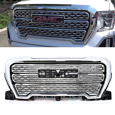 #ad Front Upper Grille For GMC Sierra 1500 Denali Style 2019 2020 2021 Chrome Grill