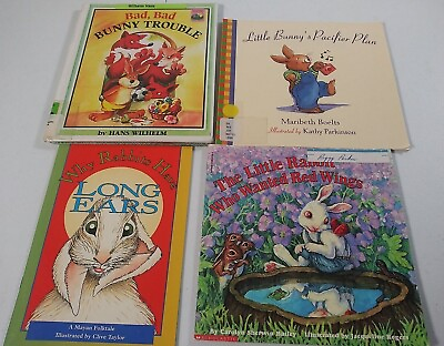 #ad Lot of 4 Rabbit Bunny Book Series Childrens Learning Fiction Storybooks PB HC