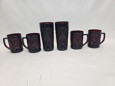 #ad #ad Vintage Ruby Red Luminarc Cristallerie D#x27;Arques J.G. Durand Glass Mugs Tumblers