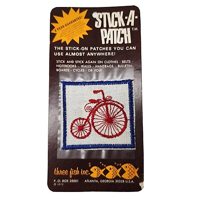 #ad Vintage Penny Farthing High Wheel Bicycle Stick A Patch 1972 NIP NOS