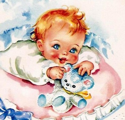 #ad Set of TWO 5x5 Vintage Retro TUMMY TIME Baby Girl w. Toys Cotton Fabric Blocks