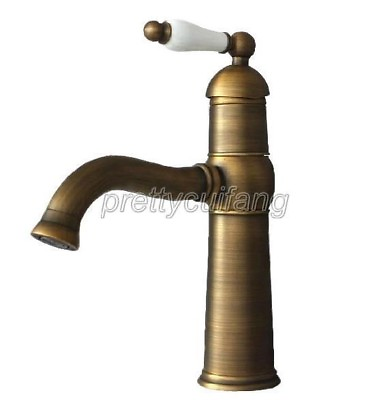 Antique Brass Ceramic Single handle Bathroom Vessel Sink Faucet Mixer Tap Pnf114