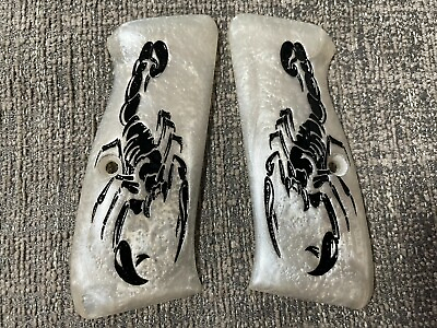 #ad White Pearl Resin Grip Black Scorpion Design Grip For CZ 75 CZ 85 Full Size #No2