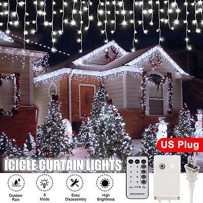 96 960LED Xmas Fairy Icicle Curtain Lights Christmas Party In Outdoor Lamp White