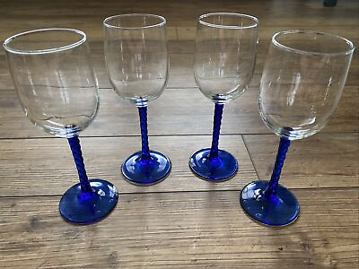 Vintage Luminarc Sofia Wine Glasses Lot of 4 Blue Stem amp; Base 7.75quot; USED