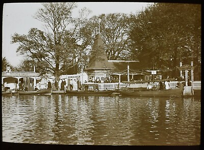 #ad ANTIQUE Magic Lantern Slide 1904 BRADFORD EXHIBITION PHOTO NO32 BOATING LAKE