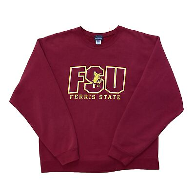 #ad Vintage Ferris State Bulldogs Sweatshirt Mens L Red University Logo Sweater Y2K