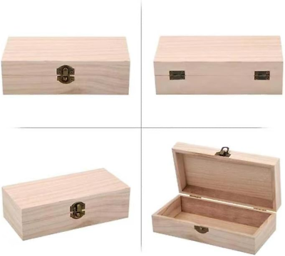 Unfinished Wooden Box 8X4X2.3 Inch Storage Box with Hinge Lid Small Wooden✨✨✨✨