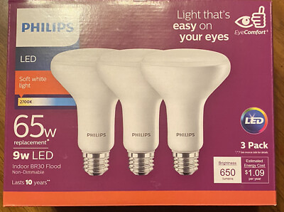 3 Pack Philips LED 65W 9W Indoor BR30 Flood Bulb