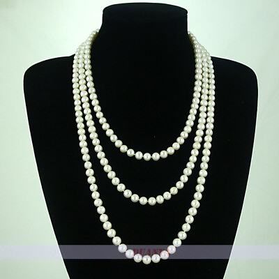 Genuine Long 7.5mm Freshwater White Pearl Necklace 68quot; Jewelry for women men
