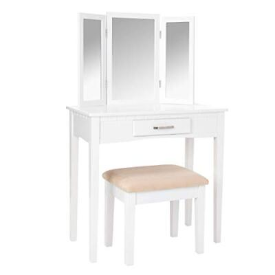 #ad Frenchi Home Furnishing Vanity Set Three Mirror White