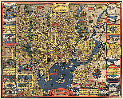 #ad 1920 Pictorial Map New Haven Connecticut Yale Historic Vintage Wall Art Poster