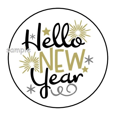 30 HELLO NEW YEAR ENVELOPE SEALS LABELS STICKERS 1.5quot; ROUND PARTY FAVORS TAGS