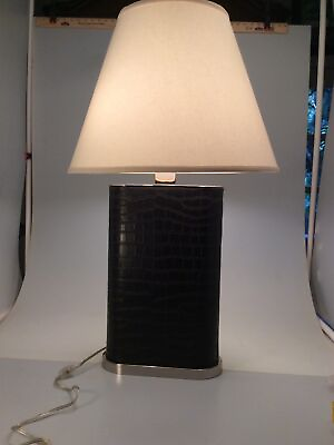 #ad 1980 Era Crome And Vegan Leather Lamp UGE portable luminaire BK55741