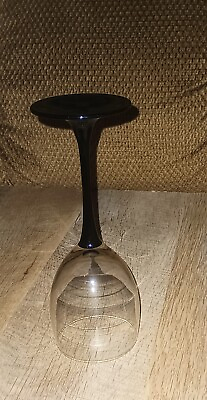 Set of 4 Vintage Luminarc Black Stem Wine Glasses Made in France 8quot; Tall