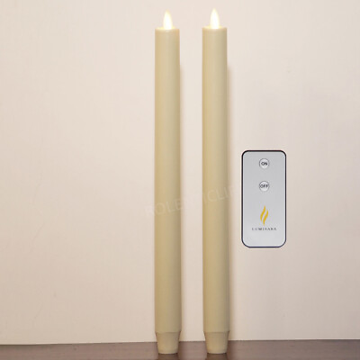 12#x27;#x27; Luminara Flameless Unscented Wax Taper Candle with Remote Ivory Set of 2