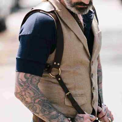 Vintage Leather Suspenders Braces Shoulder Strap Belt For Men Adjustable
