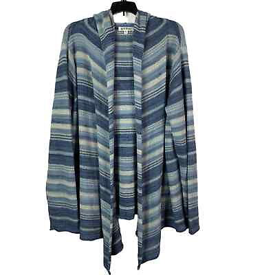 #ad Orvis Women Cardigan Sweater Hood Striped Blue Open Front Size XL Linen Cotton