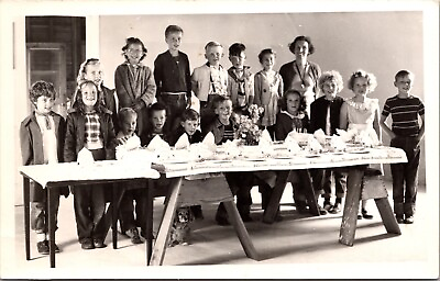#ad #ad Real Photo Postcard Children Around Table Party Gathering in Rainbow California