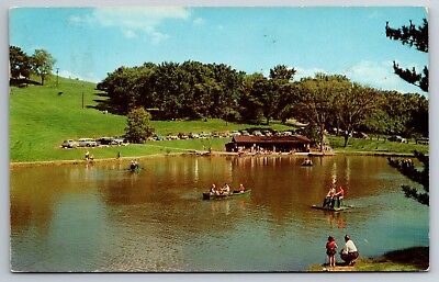 #ad #ad Vintage Postcard WV Wheeling Ogl Park Schenk Lake Boat Kids c1959 3667