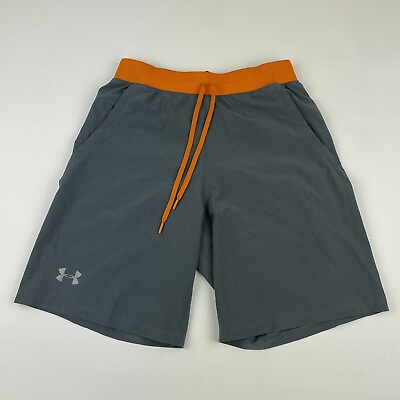 #ad Under Armour Mens Speed Pocket Athletic Shorts Lined Mens Size Small Gray Orange