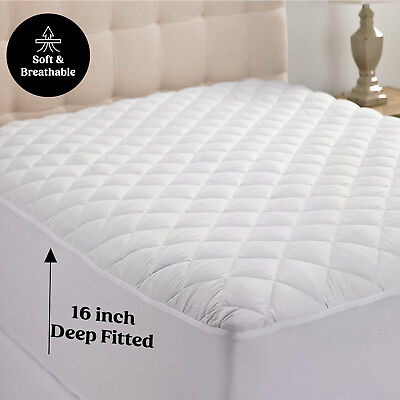 #ad Quilted Mattress Cover Pad Protector All Sizes Cooling Breathable Fitted Topper