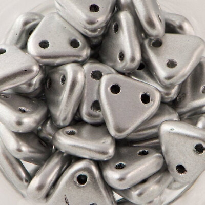 #ad 6mm Matte Metallic Silver CzechMates Triangle 2 Hole Glass Beads 50