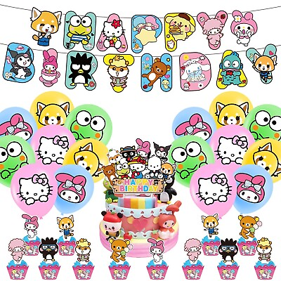 #ad #ad Hello Kitty amp; Friends Theme Birthday Party Supplies， Balloon Banner Cake Toppers