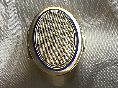 Antique 19 century Swiss 14k gold blue enamel oval snuff pill box engraved 18grm