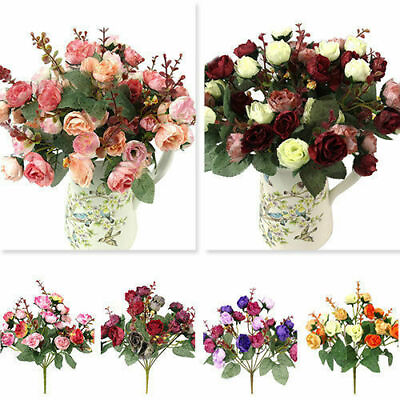 #ad Artificial Rose Flower Bouquet Fake Plant Bunch Wedding Party Home Decor Xmas US