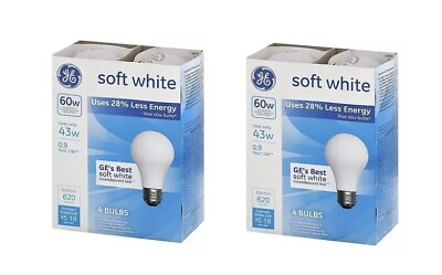 8 Pack GE 60 Watt Soft White Incandescent Light Bulbs A19