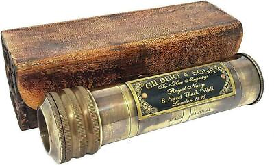 Vintage handmade antique brass 6quot; kaleidoscope w leather case collectible gift