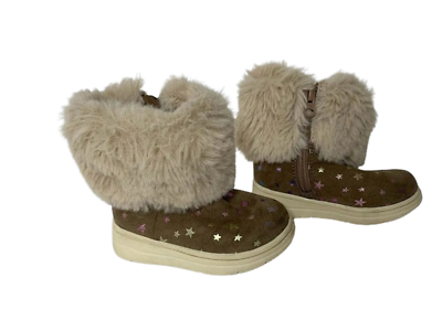 #ad Cat amp; Jack Girls Shoes Brown Size 5 Winter Warm Booties Stars Faux Fur Zipper