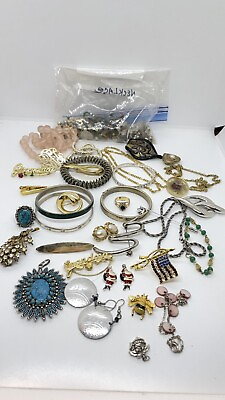 #ad Lot Of Vintage now Costume Jewelry Lot Wearable Some Single Earrings In Bag