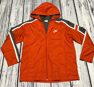 #ad #ad Vintage Y2K Nike Youth Medium Rain Windbreaker Orange Full Zip Jacket Gray Tag
