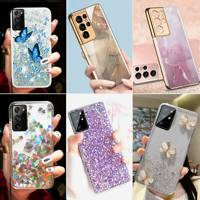For Samsung Galaxy S21 S20 Note 20 Ultra Case Liquid Bling Marble Phone Cover