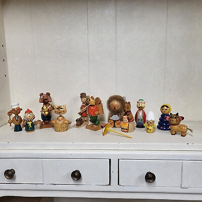 #ad #ad Antique Russian Wooden Figurines Lot Of 12 Soviet Union Era Vintage Toys