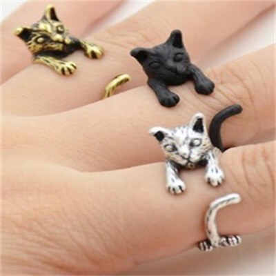 925 Silver Women Cat Rings Wedding Fashion Party Jewelry Gift Adjustable Rings