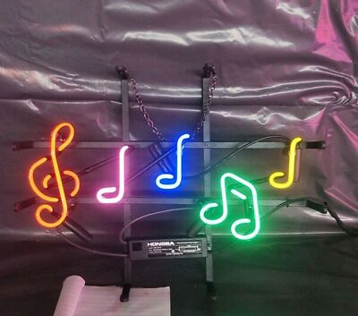 #ad 24quot;x12quot; Neon Sign Music Notes Light Lamp Glass Tube Workshop Garage Collection