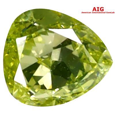 #ad 0.51 ct AIG Certified Fancy Greenish Yellow Pear Cut 5 x 4 mm Diamond
