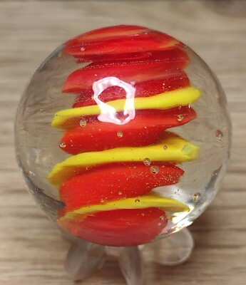 1quot; Red amp; Yellow Spiral Swirl Contemporary Art Glass Modern Handmade Marbles