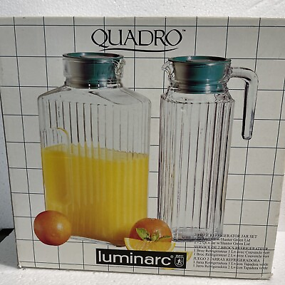 Luminarc QUADRO set NEW IN BOX Clear W Hunter Green Tops