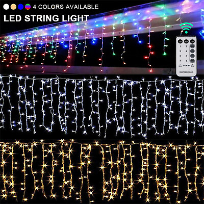 #ad 13 130ft Curtain Icicle Lights Wedding Party LED Fairy Christmas Indoor Outdoor