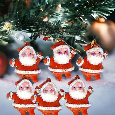 #ad #ad Vintage Miniature Flocked Dancing Santas Christmas Ornaments Lot Of 6 1950s new