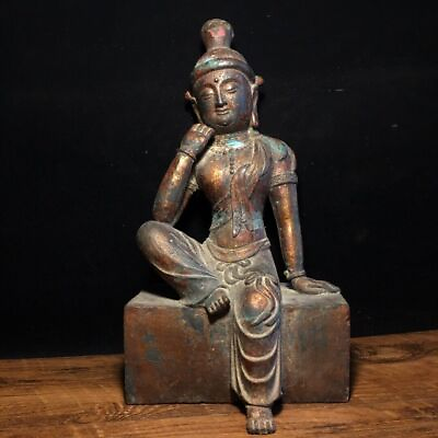 #ad 13.2quot; old antique Collection Fine carving Pure copper Buddha Statue