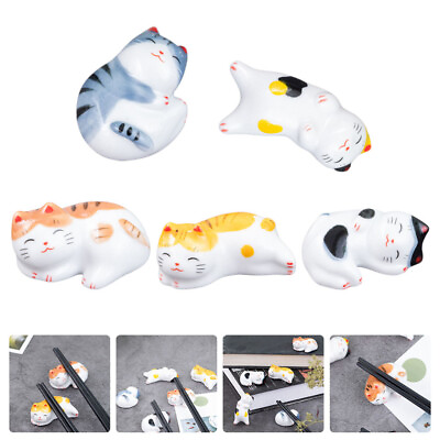 #ad 5 Pcs ceramics chopsticks rests Lucky Cat Chopsticks Rest desktop spoon holder