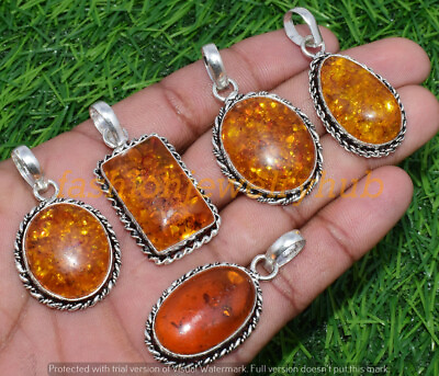 #ad Baltic Amber Gemstone Pendant Wholesale 5pcs Lots Handmade Ethnic Jewelry