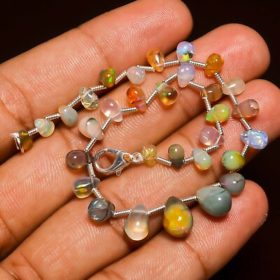 #ad 25 Ct 100% Natural Multi Ethiopian Opal Teardrop Smooth Beads Bracelet 8quot; A 5023